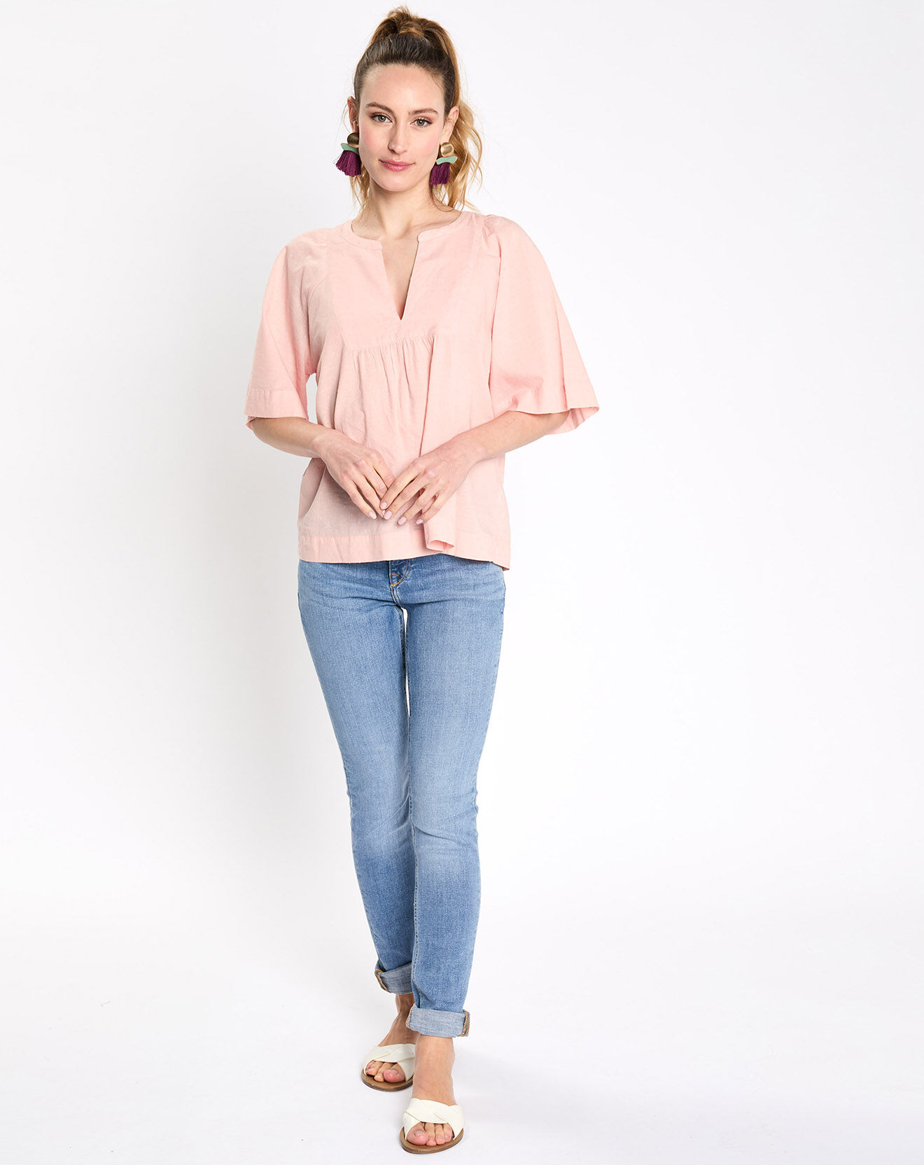 Esprit Blouse plumetis manches courtes rose clair