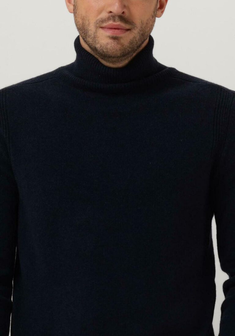 ANERKJENDT donkerblauwe anerkjendt coltrui aknico solid roll neck lambswool