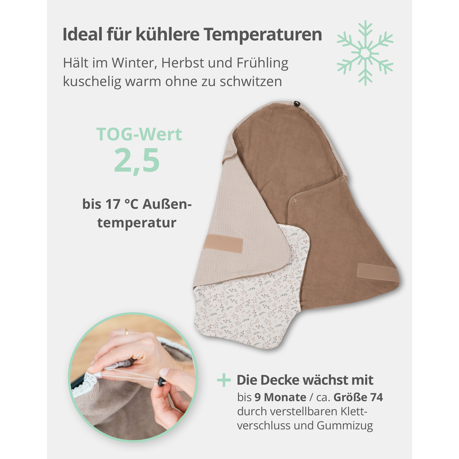 ULLENBOOM Sommer-Einschlagdecke Waffel Motiv Floral Sand
