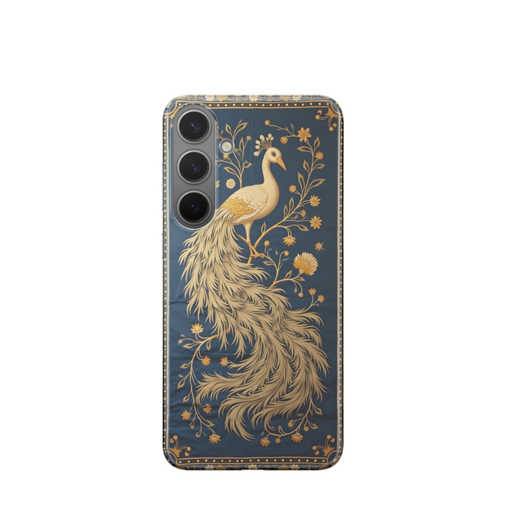 Samsung Galaxy S24 Plus Gummi Hülle Goldener Pfau des Orients - Blau