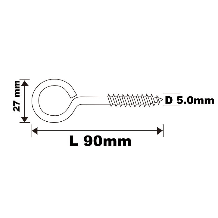 Piton à vis longs en acier zingué 90x32 mm - 5 pièces