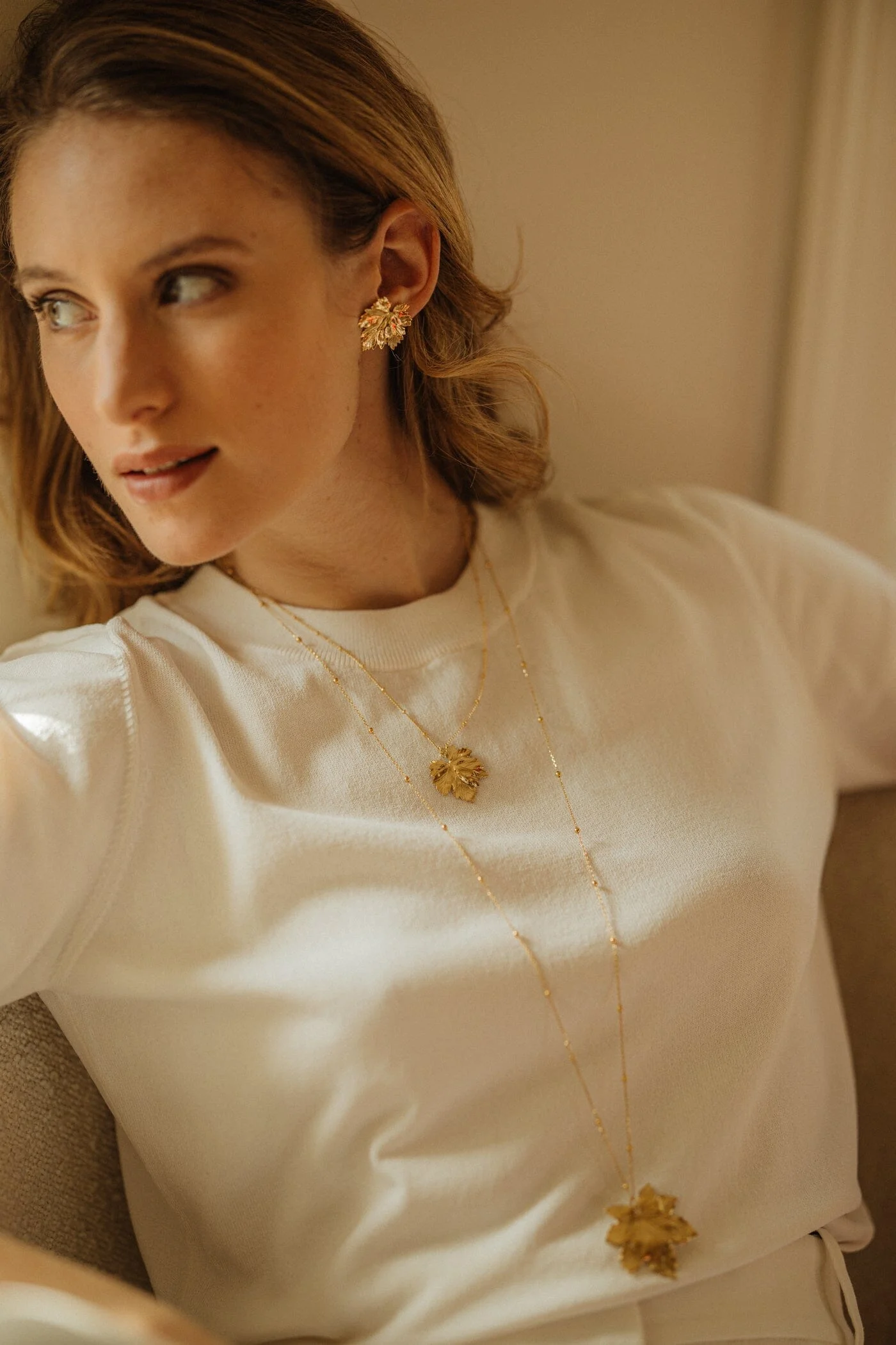 HÉRA - Collier feuille doré à l'or fin | Doré