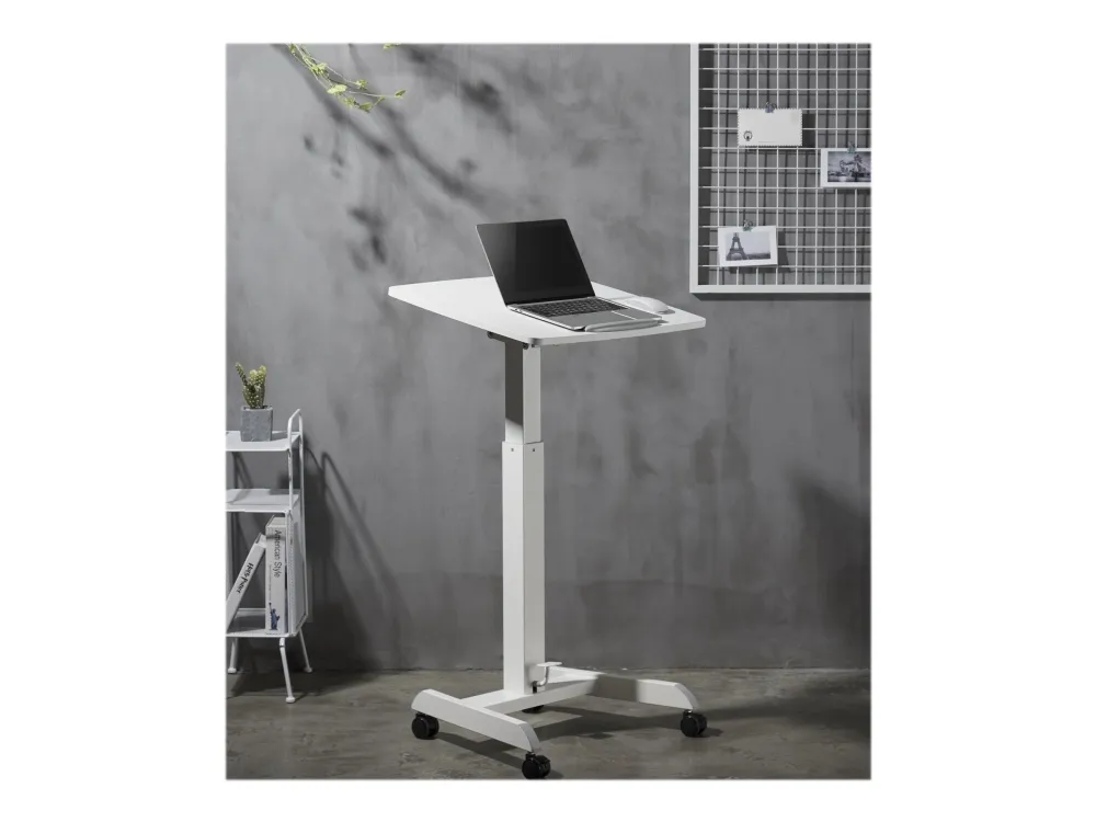 DELTACO Office - Sidde/stå-skrivebord - mobil - rektangulær - plastik, spånplade, melamin, stål, aluminium - hvid - hvid base - hvid