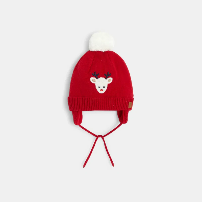 Bonnet maille tricot doublé polaire rouge bébé fille Rouge