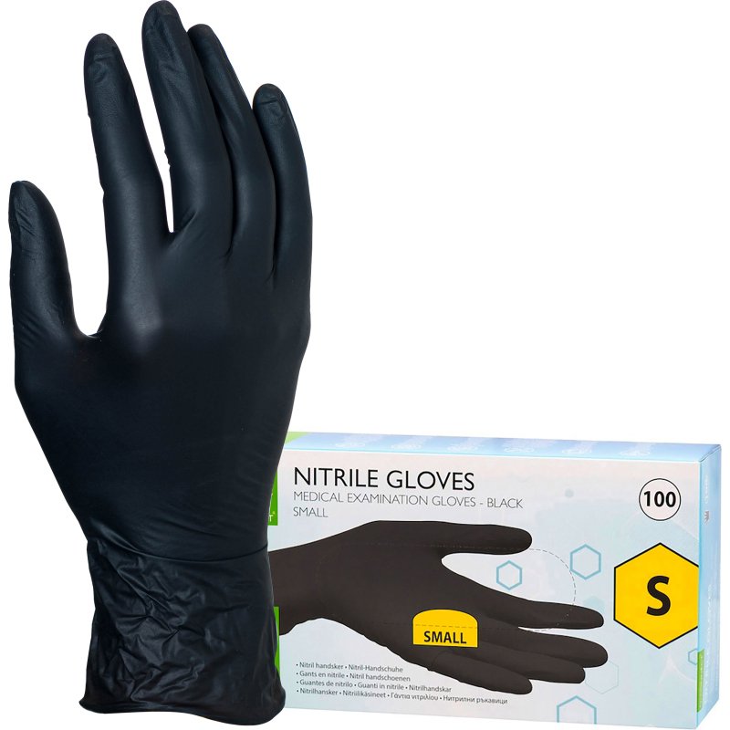 Gants jetables nitrile non poudré noir - Boîte de 100 gants