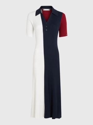 Vestido polo midi slim fit com blocos de cores