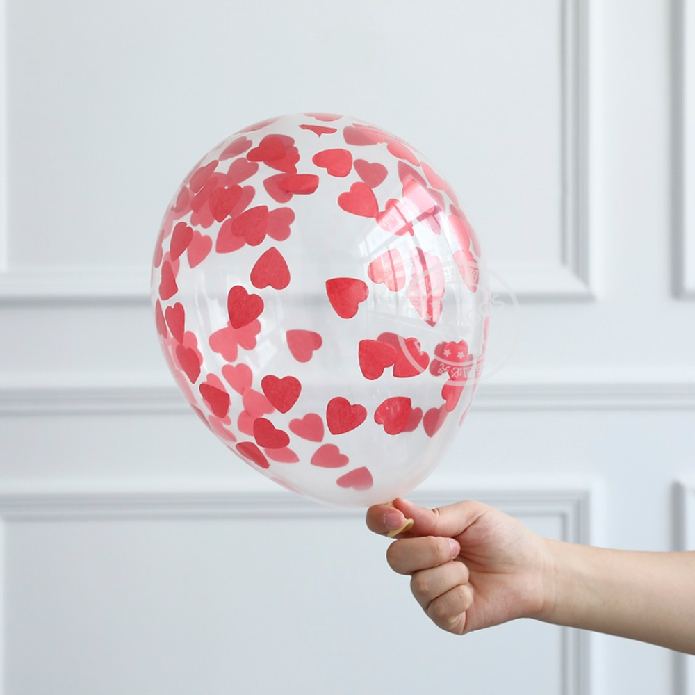 (10er Set) Ø30cm Party Deko Ballons Latex Luftballons mit Konfetti - Rot / Transparent
