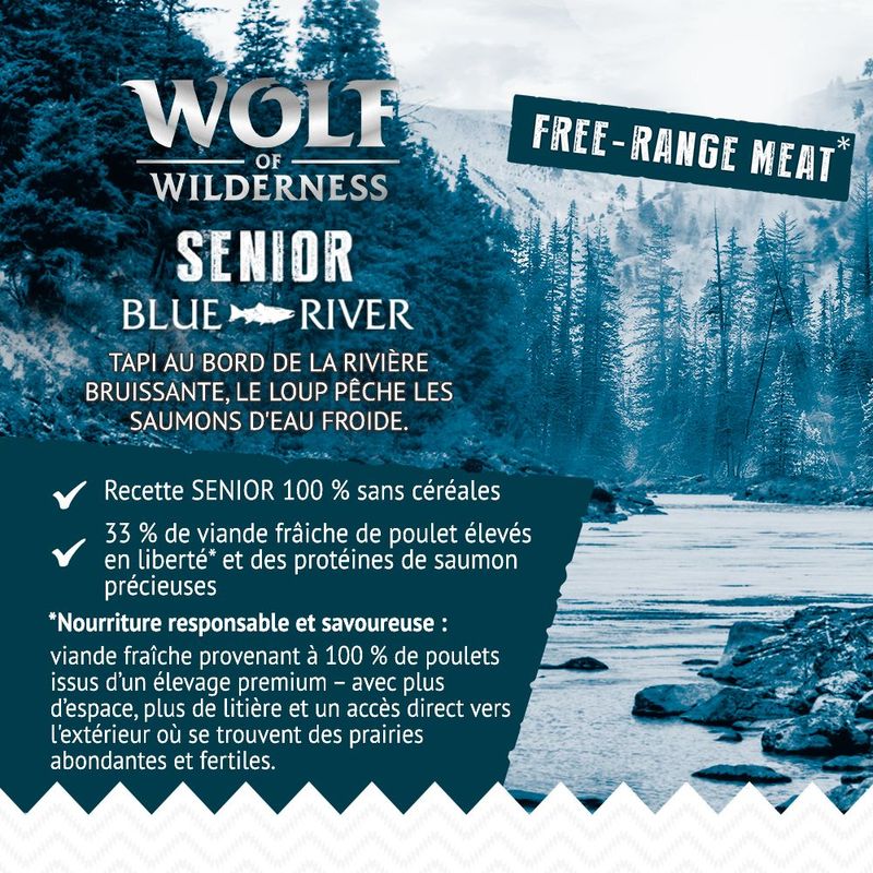 Wolf of Wilderness Senior Blue River poulet élevé en liberté, saumon
