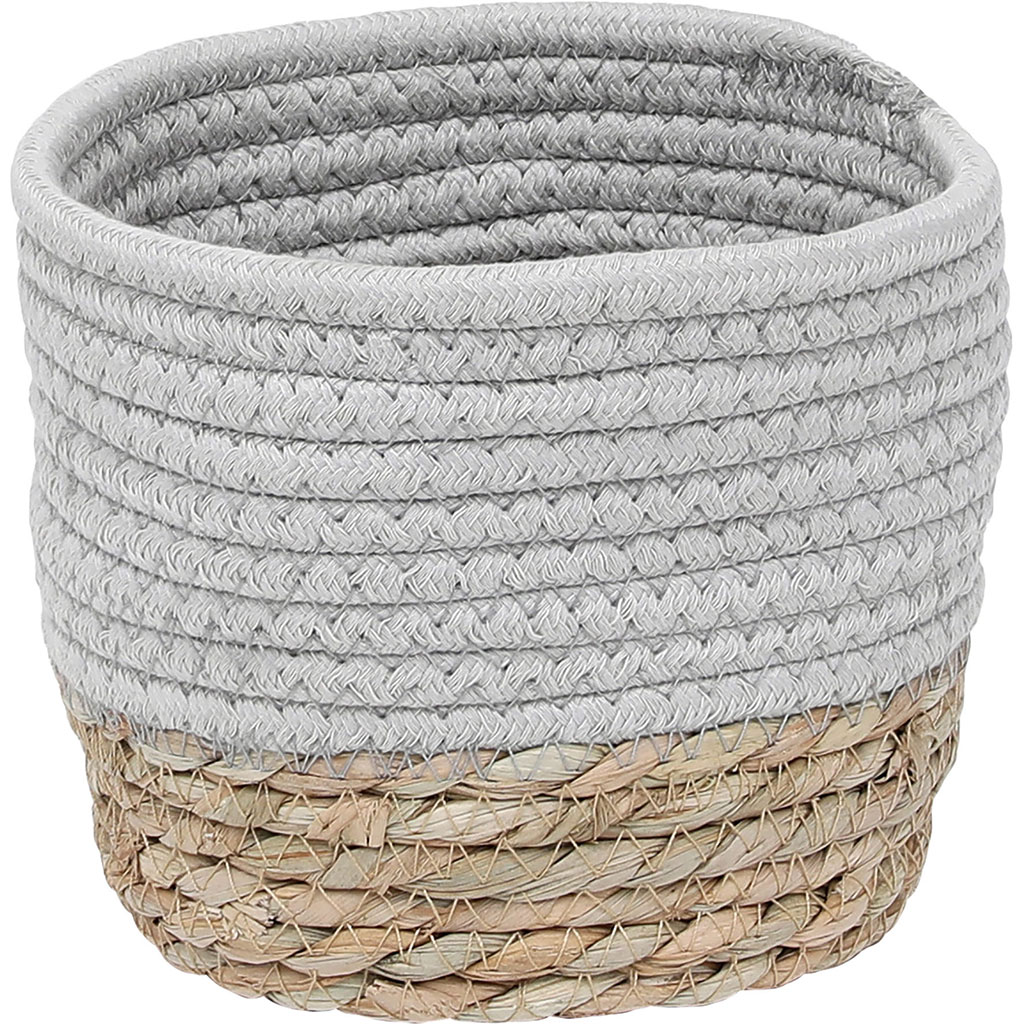 Panier rond matière végétale gris naturel 14x14cm