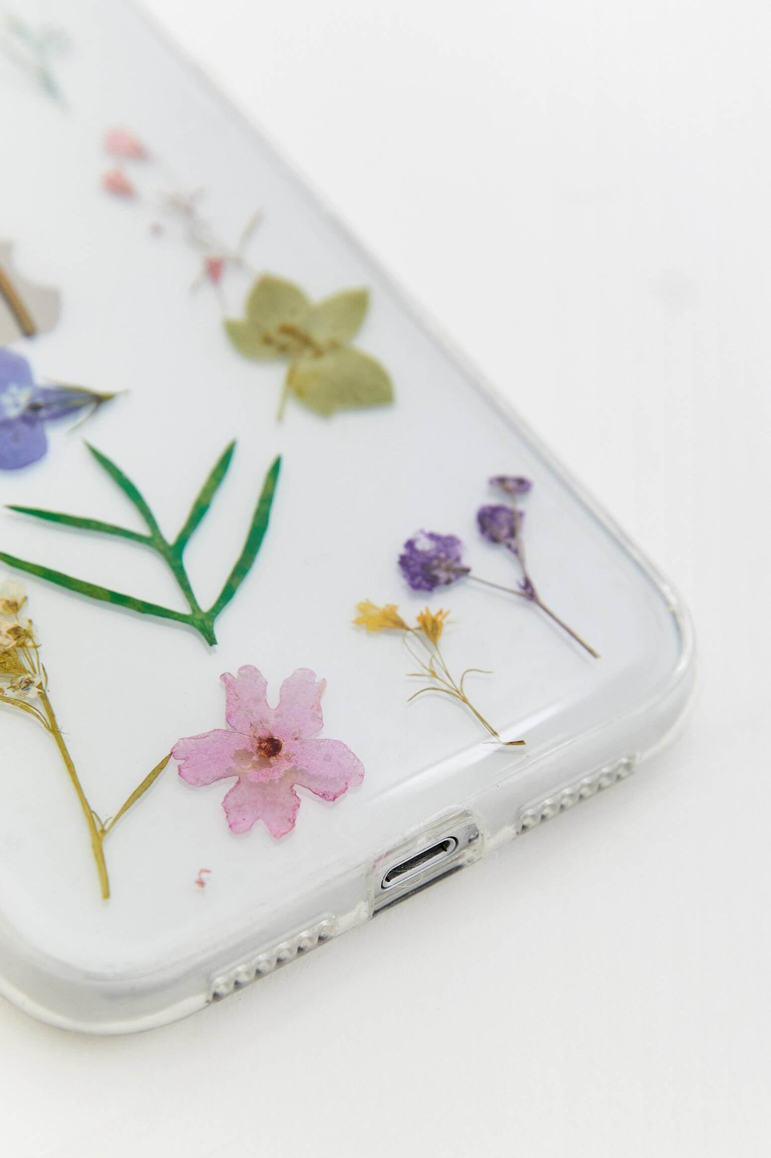 Capa transparente para iPhone com flores secas - Amarela