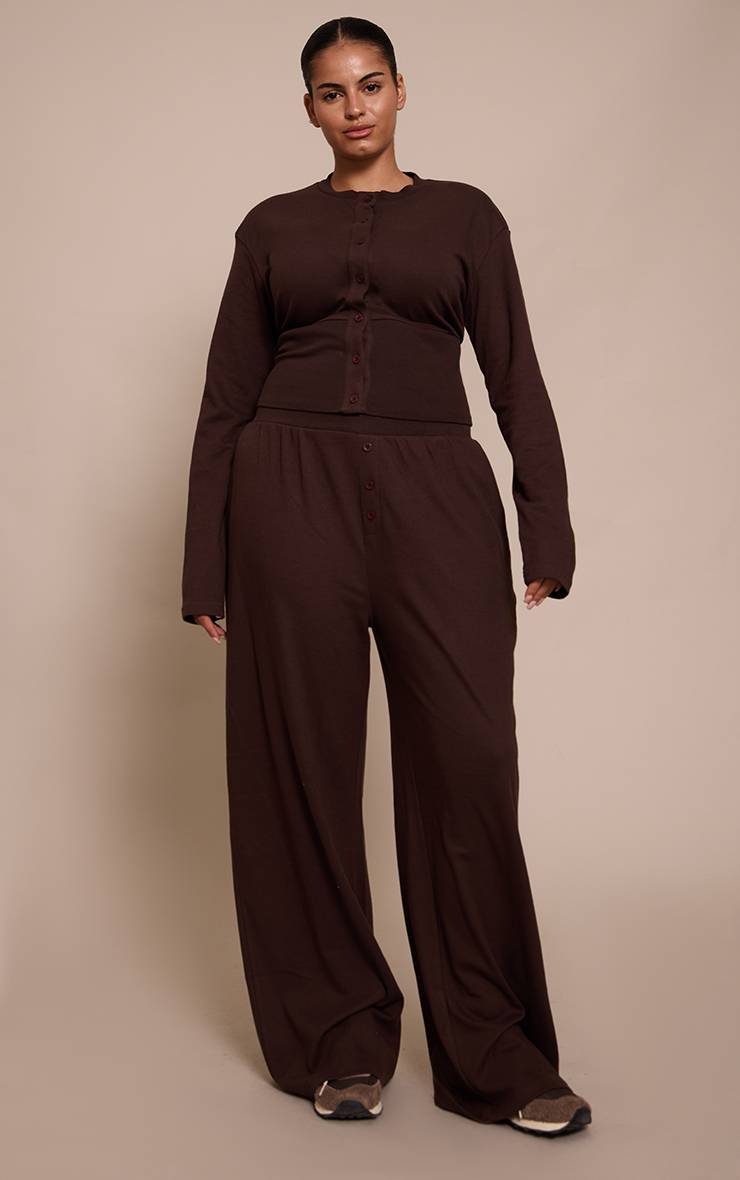 Marron Foncé Pantalon Large Super Doux Basique Plus