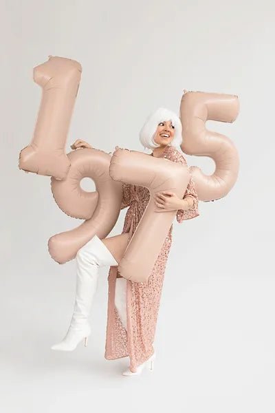 5 Jaar Cijfer Ballon Beige Glans Leeg 72cm