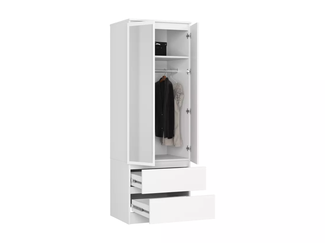 Armoire AKORD S60 avec miroir Blanche 60 cm 2 portes 2 tiroirs façade Blanche 1 étagère 60x51x180 cm