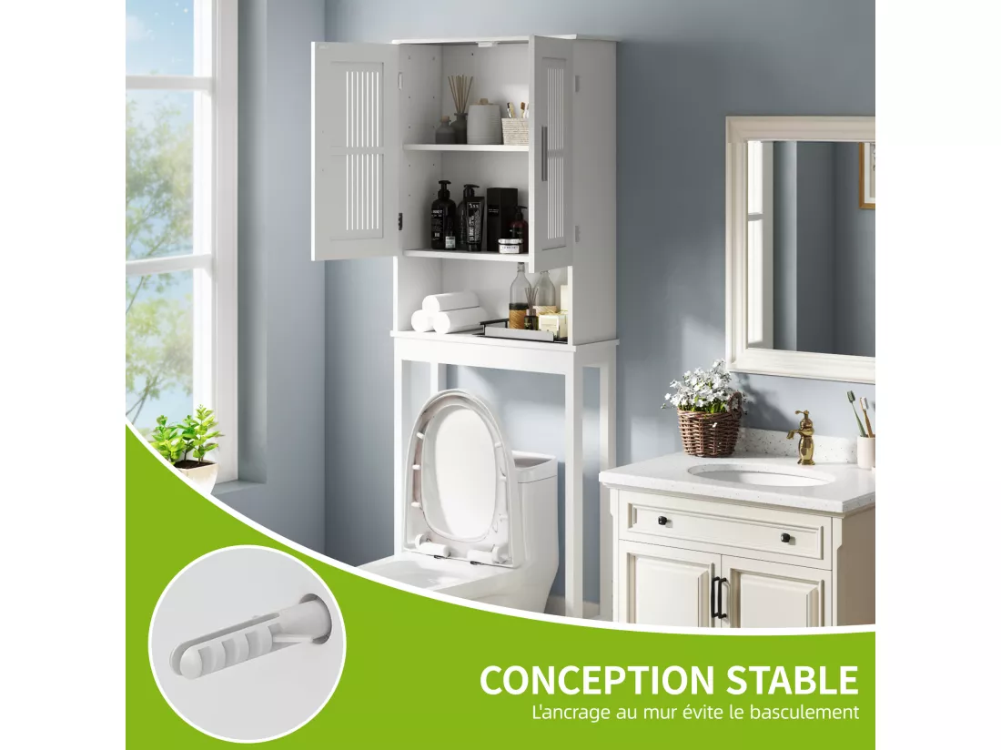 YITAHOME Meuble de Rangement au-Dessus des Toilettes, Armoire avec Étagère Intérieure Réglable et Ouverte, Blanc