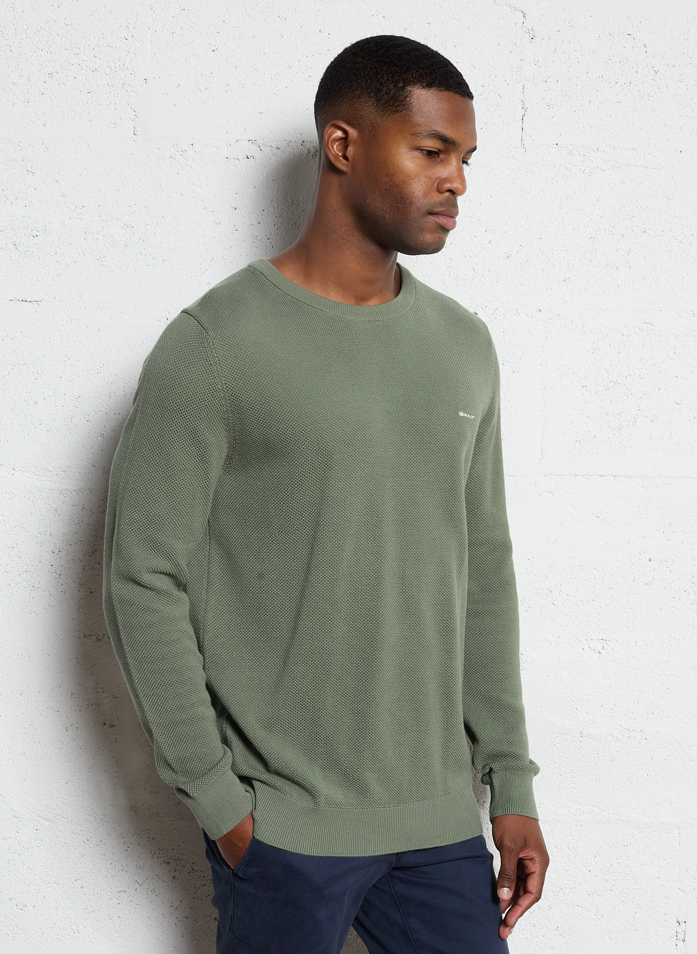 Pull droit col rond en coton | Vert