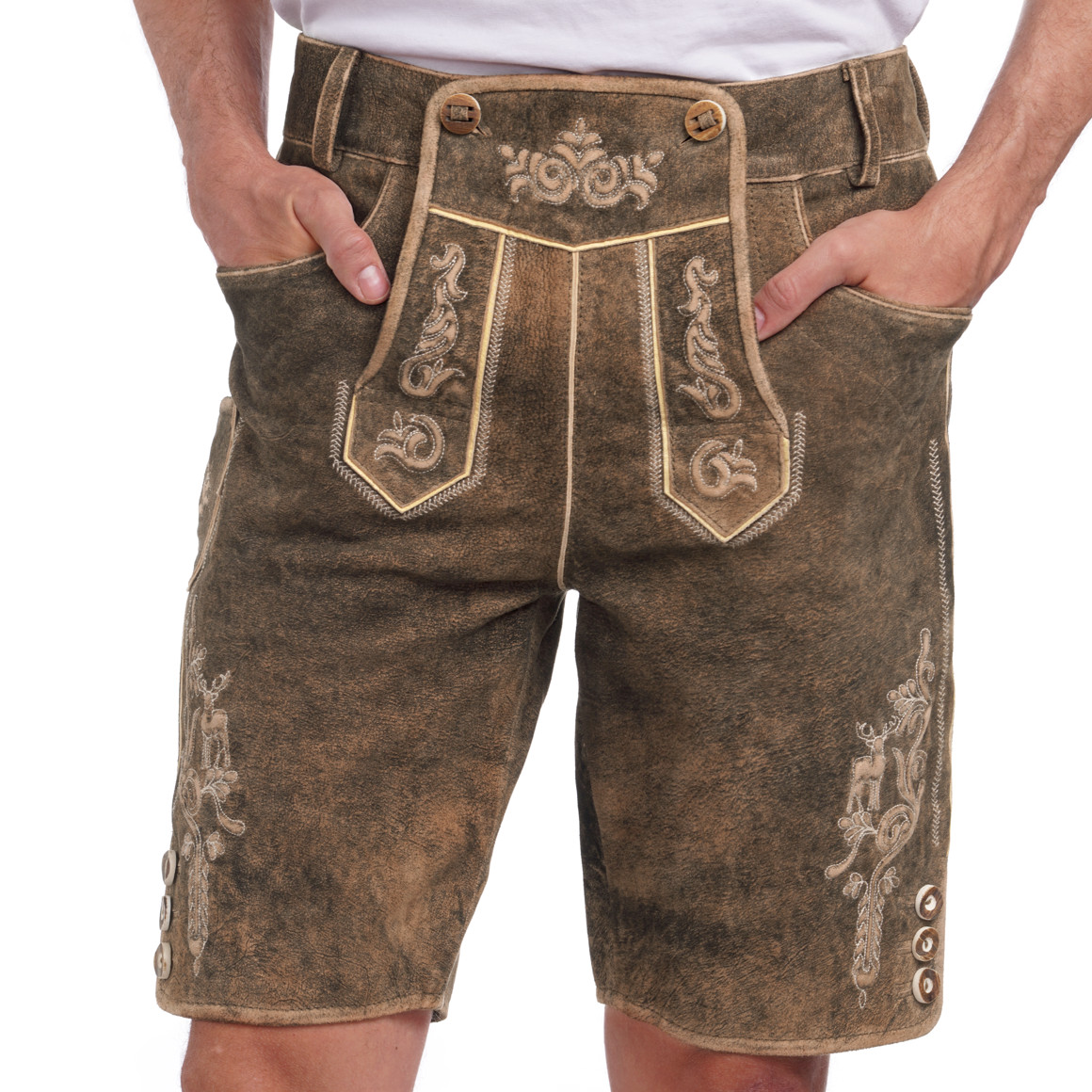 VanVaan Herren Lederhose mit Stickereien dunkelbraun