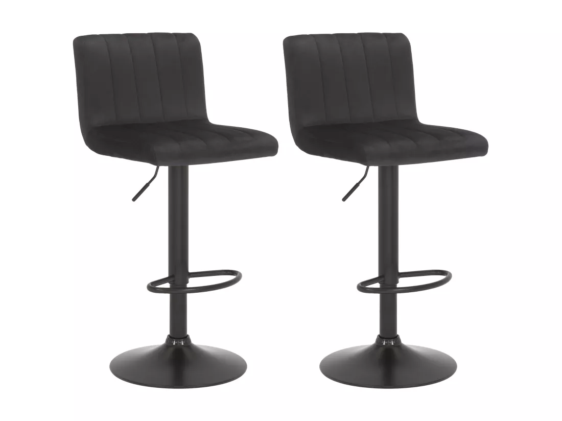Lot de 2 Tabouret de bar - Velours & Métal noir mat - Noir - Jamie