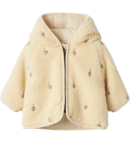 Lil' Atelier Fleecejacke - NbfNalo - Bleached Sand m. Blumen