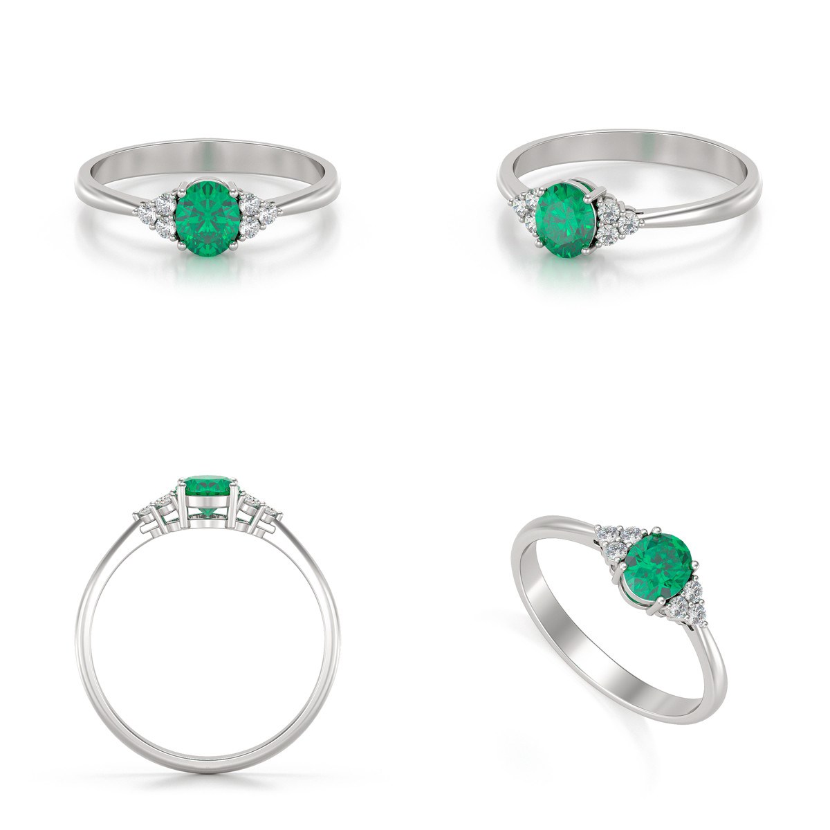 Bague ADEN Or 585 Blanc Emeraude et diamants 2.20grs
