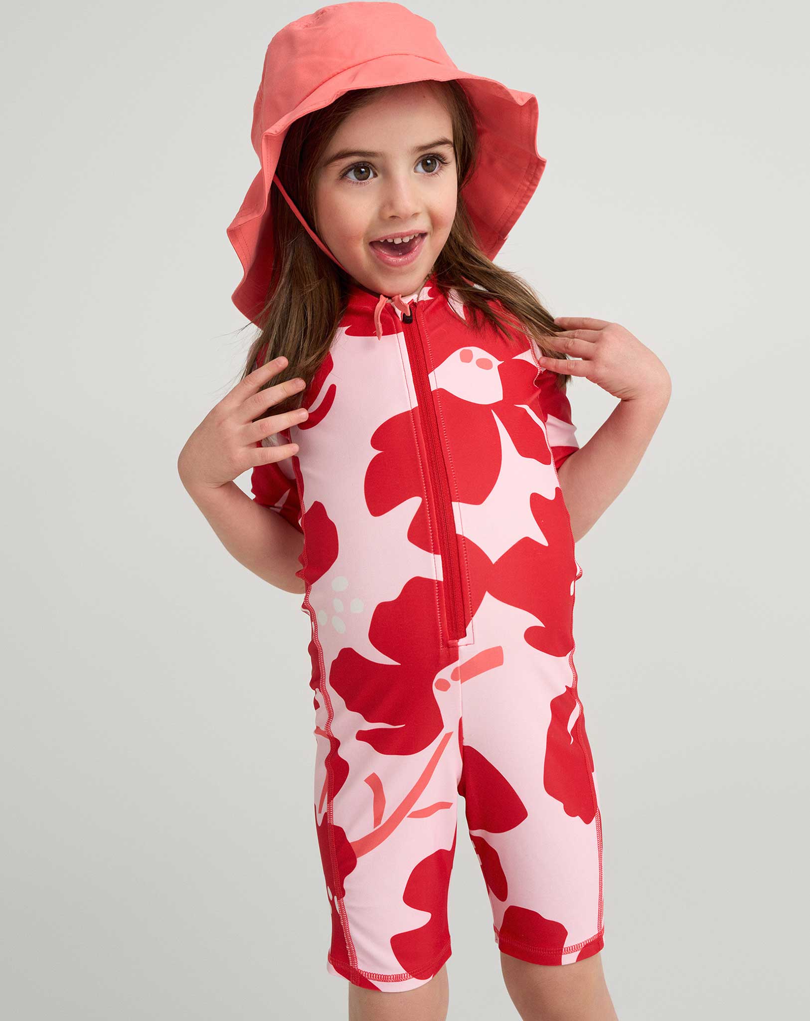 Badeshirt JOONIA BLUMEN kurz in misty red