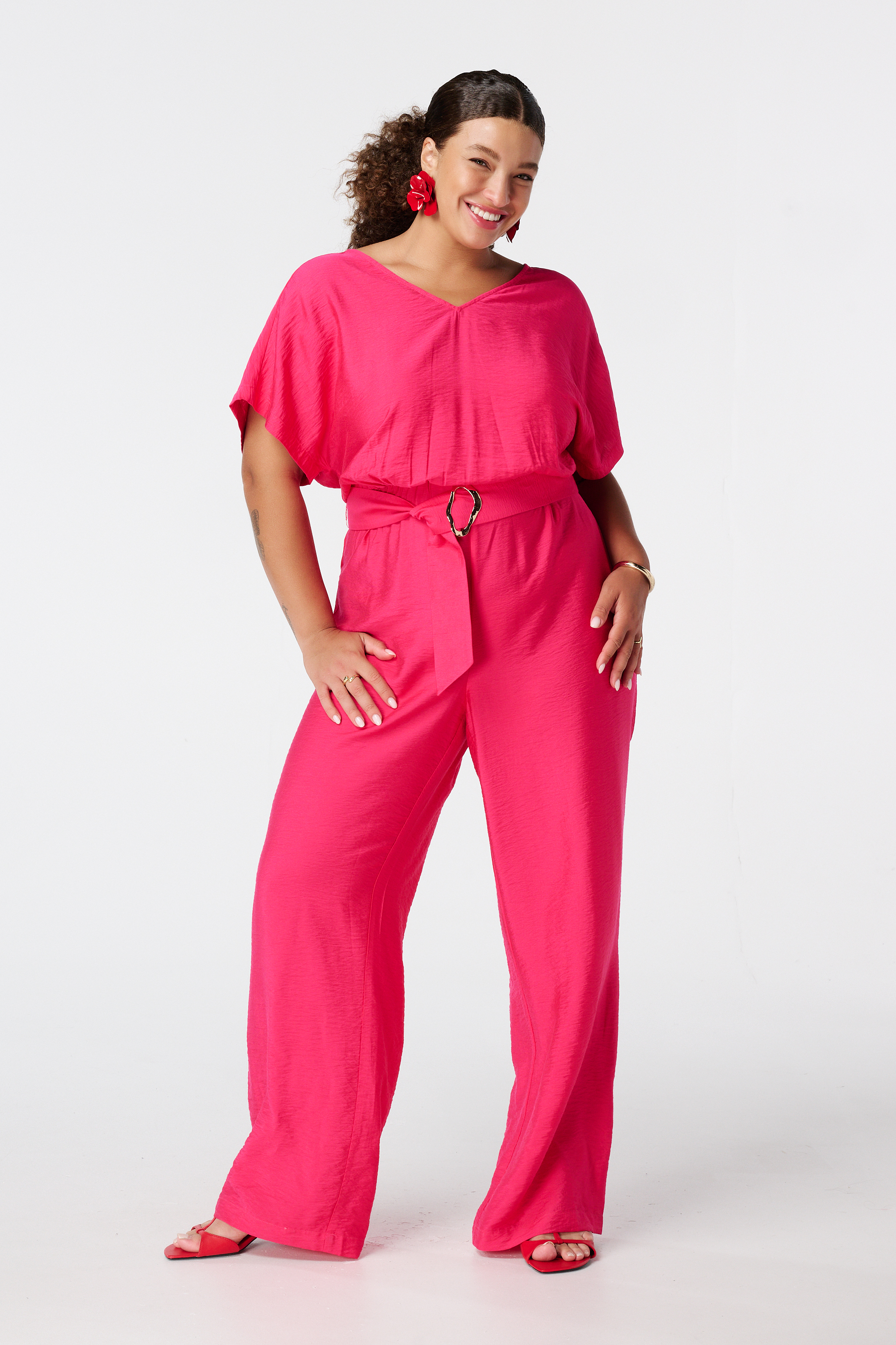 Jumpsuit met sierceintuur Fuchsia