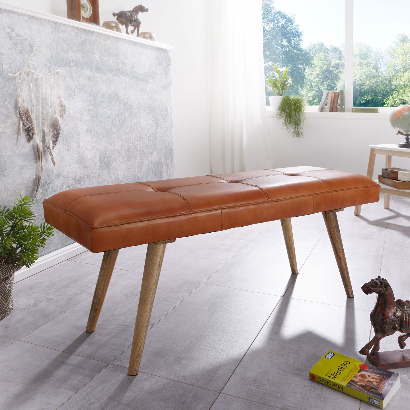 Sitzbank - braun - Echtleder - 117 cm breit