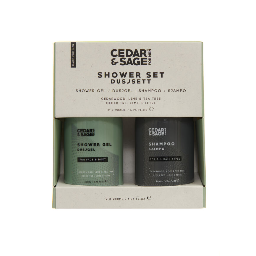 Cedar & Sage gavesett med shampo og showergel