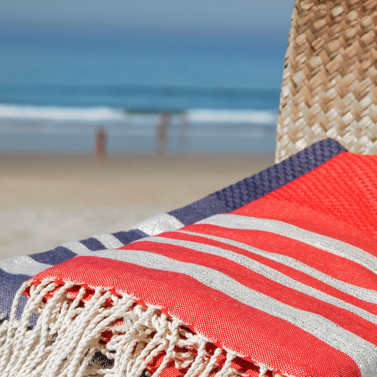 Febronie Fouta Nid d'abeille Hamptons Lurex bleu/argenté - 100x200 cm