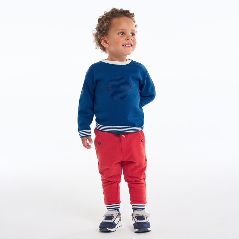 Pull maille tricot planète en relief bleu bébé garçon