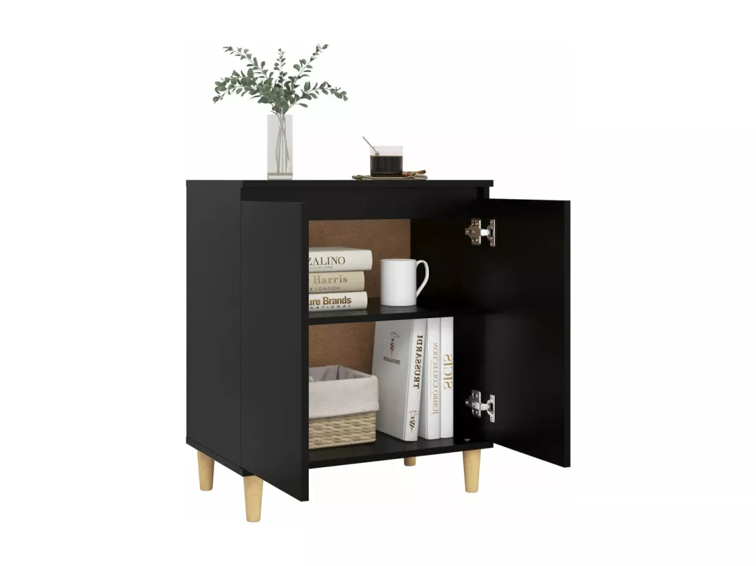 Buffet avec pieds en bois massif Noir 60x35x70 cm Aggloméré