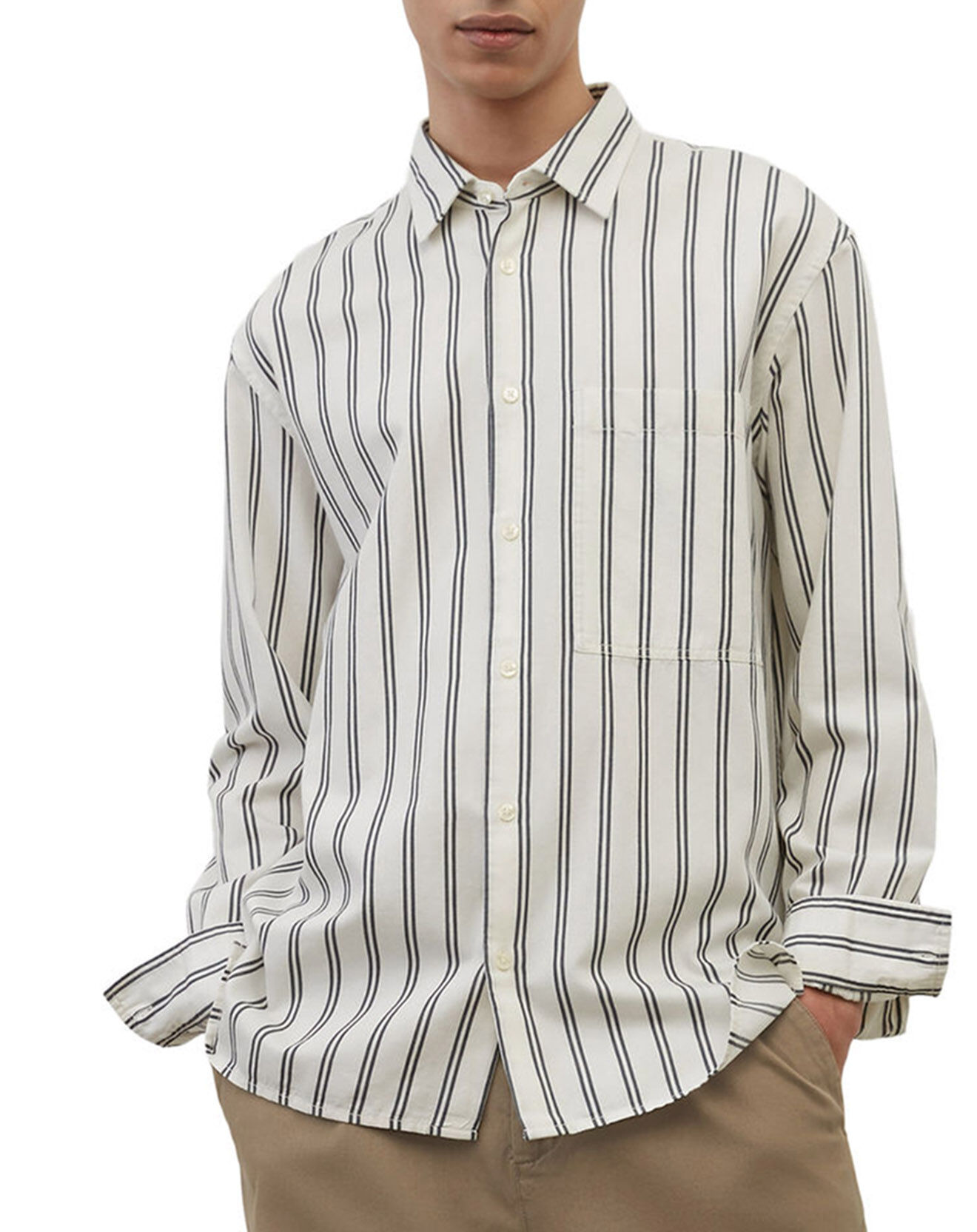 Marc O'Polo Chemise manches longues Rayée Poche blanc/noir