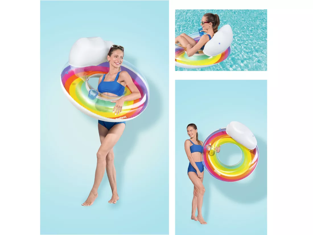 Bouée Gonflable pour Plage ou Piscine Bestway Rainbow Dreams Swin Tube 105x33 cm avec Porte-Verres Multicolore