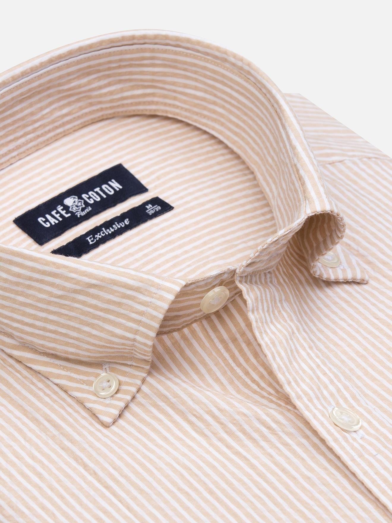 Chemise Hugh en seersucker sable- Col Boutonné