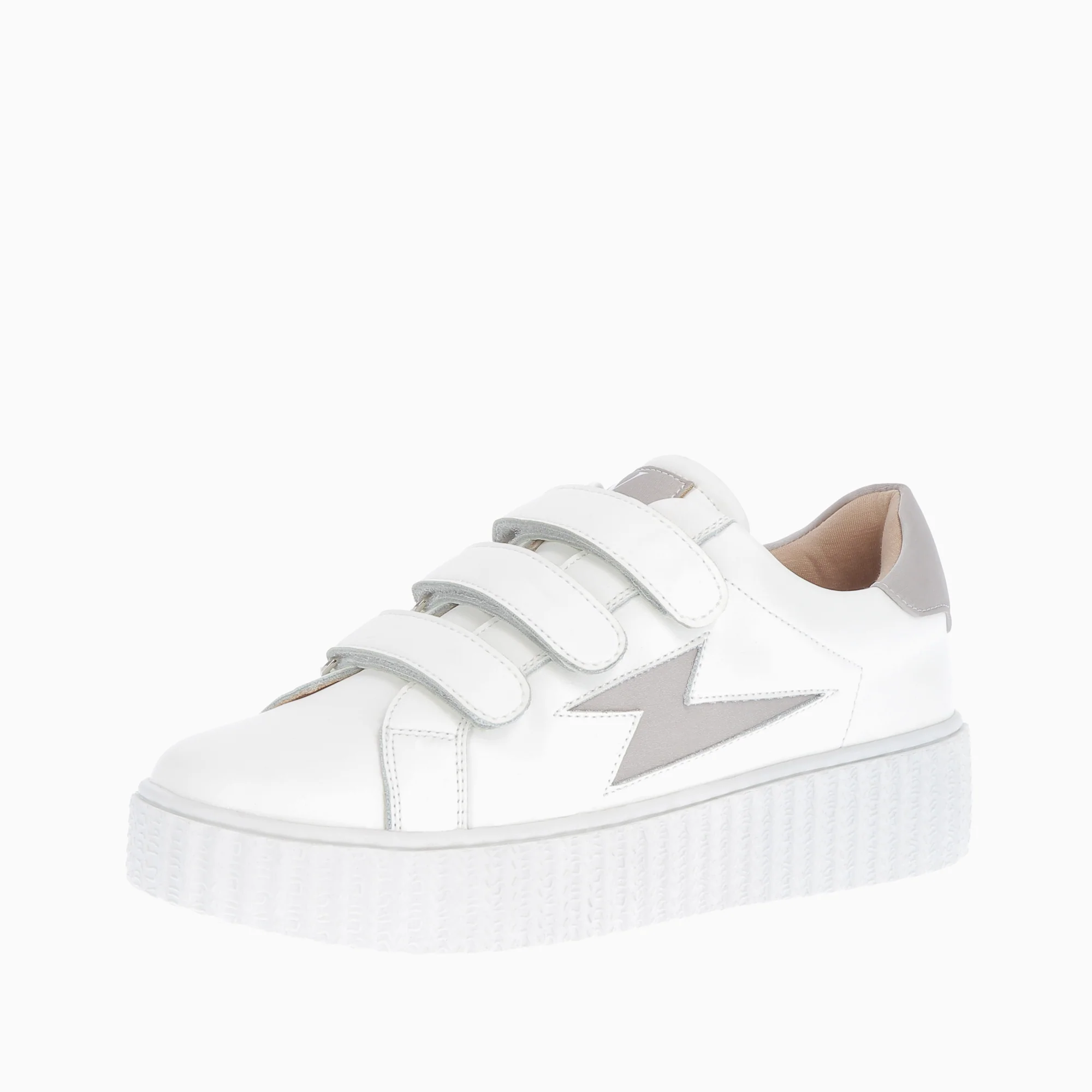 Sneakers-Baskets éclair Larissa blanches à détails en satin taupe
