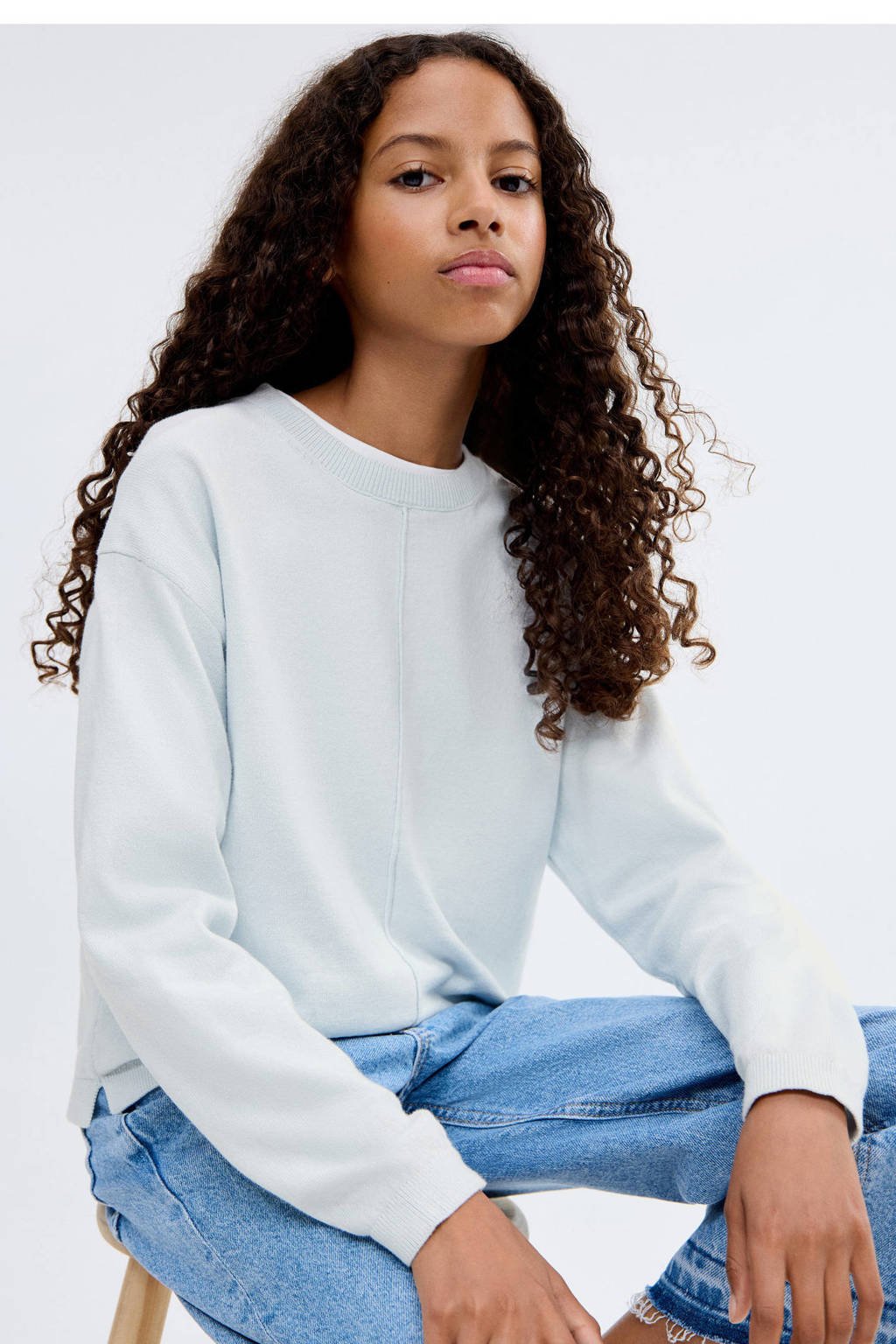 Mango Kids trui lichtblauw fijn gebreid