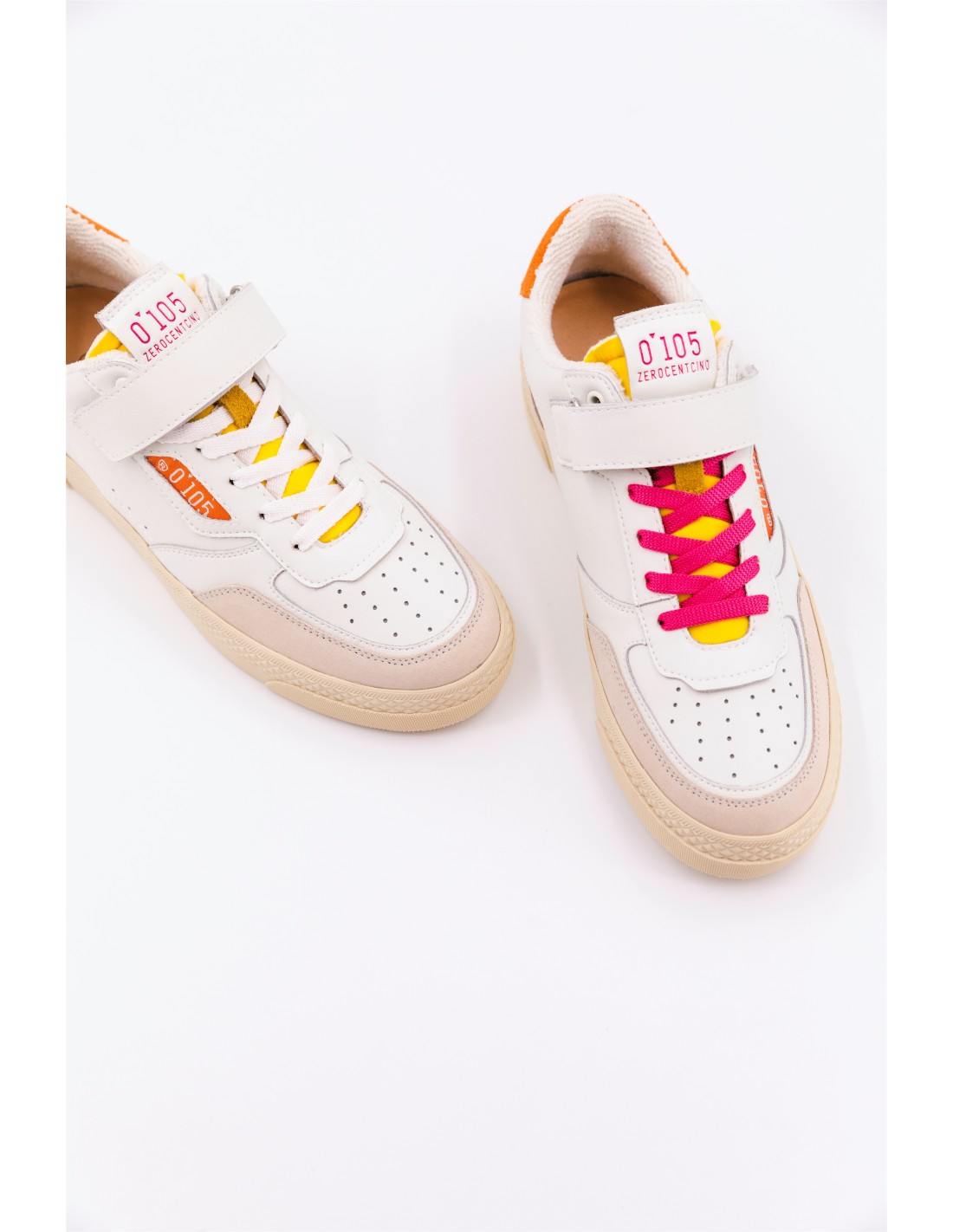 0-105 Baskets de ville femme hazel funky cuir blanc/rose/orange