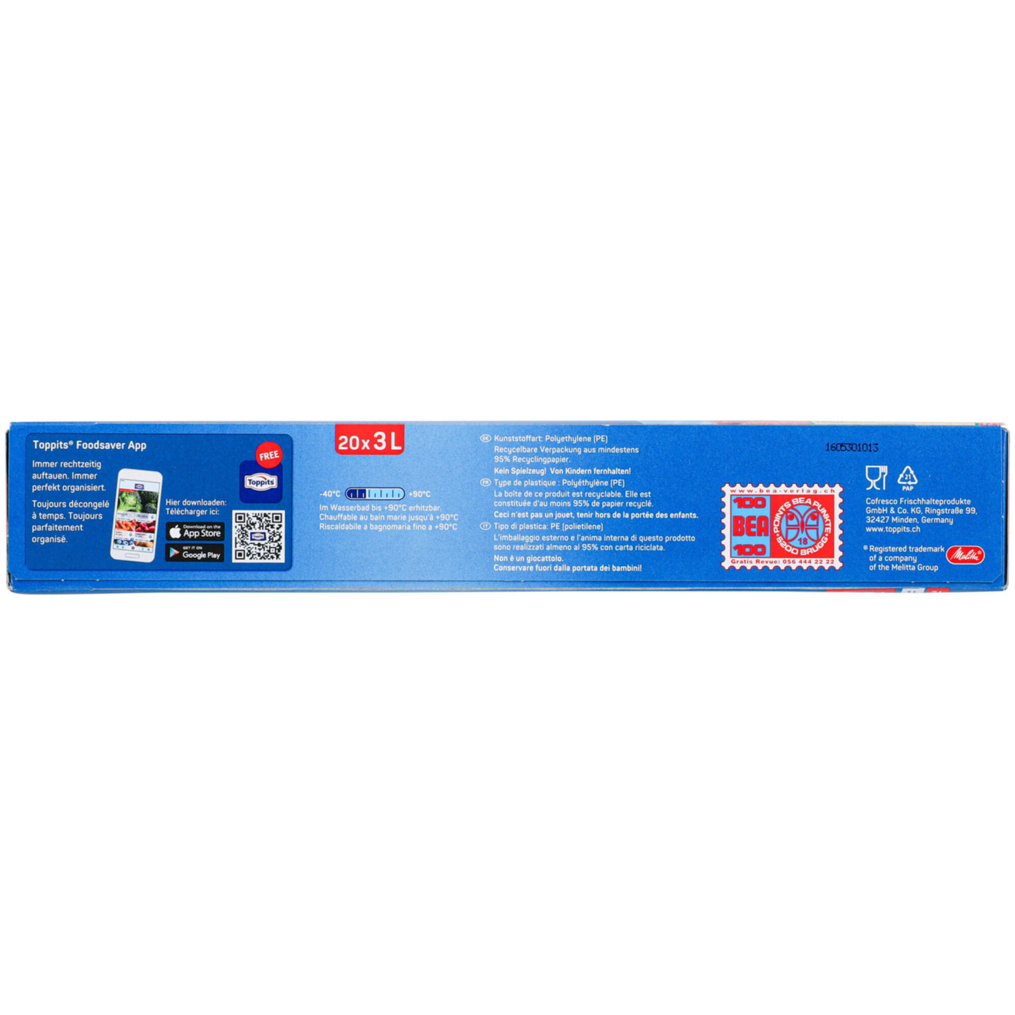 TOPPITS Doppelverschluss-Gefrierbeutel SafeLoc 20 x 3 l