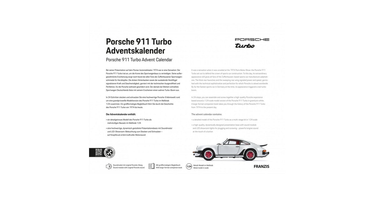 FranzisPorsche 911 Turbo Grand Prix White Adventskalender Modelvoertuig  (Schaal 1:24)