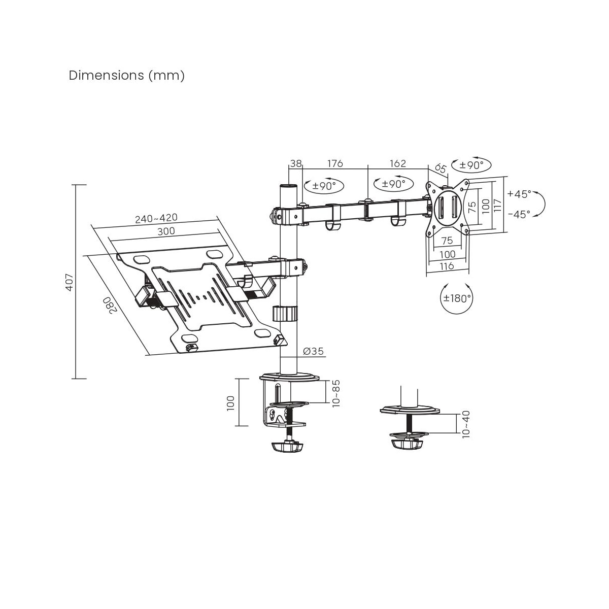 NÖRDIC Monitor Arm og Laptop Holder Monitor 13-27 