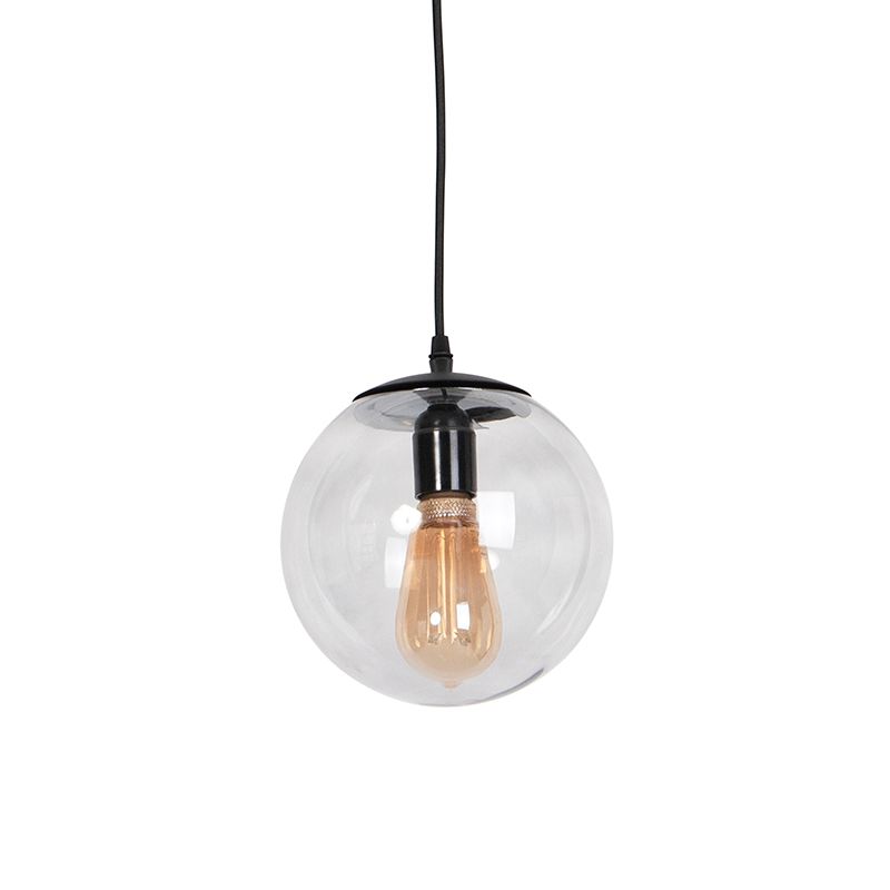 Moderne hanglamp zwart met grijs glas 20cm - Pallon