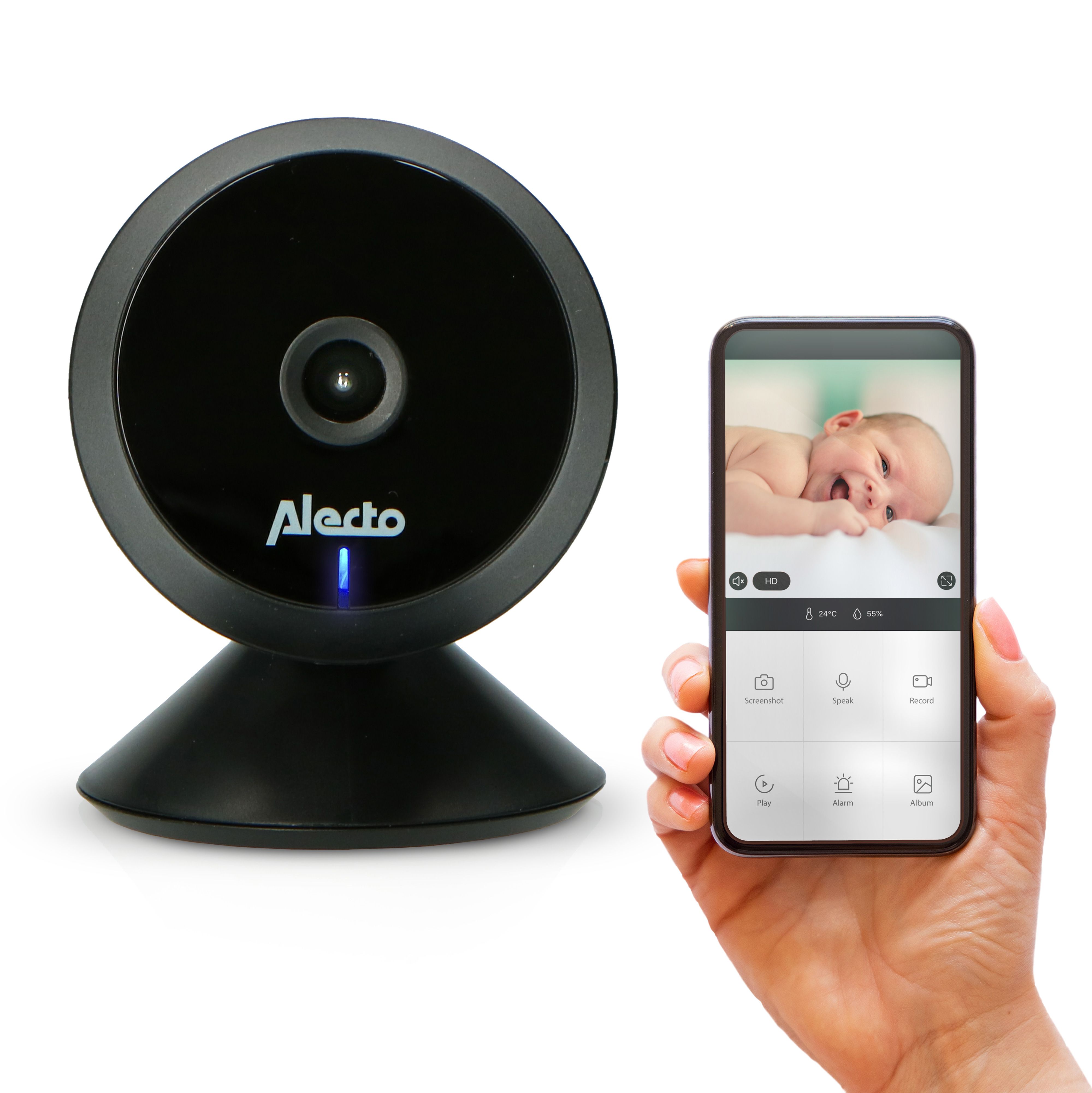 Alecto SMARTBABY5 WLAN-Babyphone Kamera Schwarz 128GB Full-HD 100° Blickwinkel