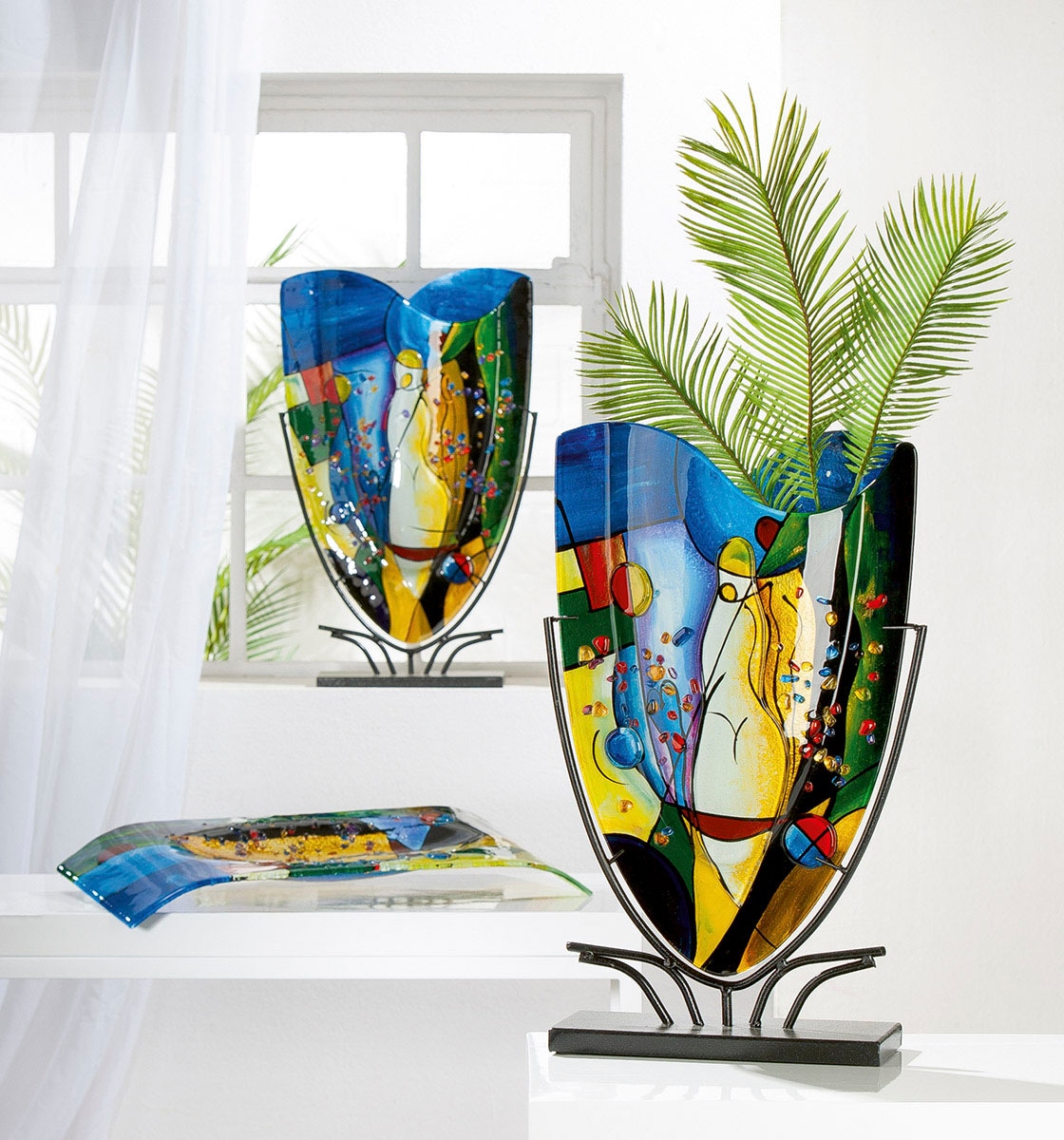 Casablanca by Gilde Tischvase »Magic, Dekovase« Vase aus Glas, mit schwarzem Metallfuss