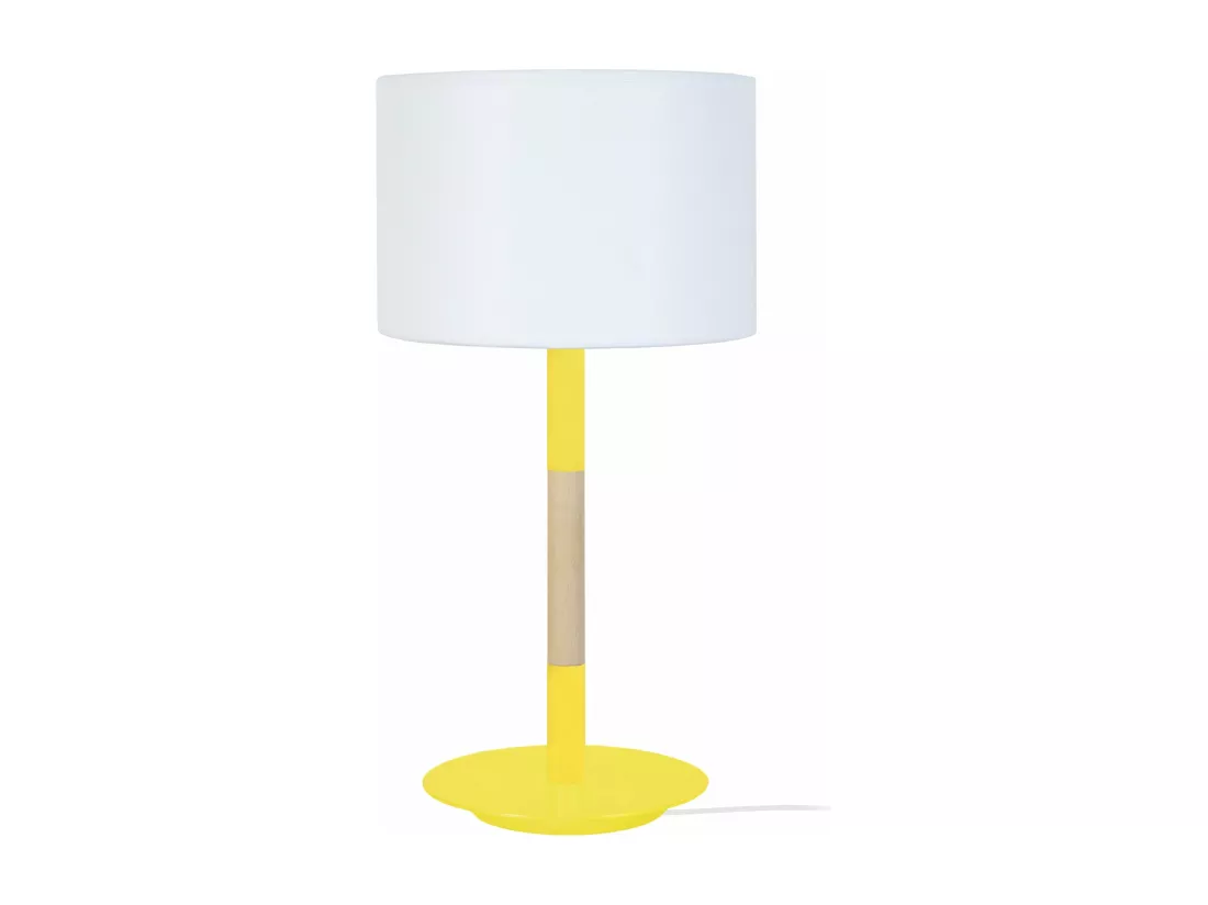Lampe de chevet droit métal, bois,jaune 45 cm.