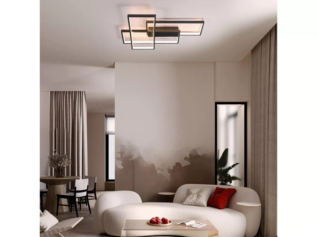 NETTLIFE Plafonnier Dimmable, 65x47x7.5cm, 3 Carrés Plafonniers LED noir Modernes avec Télécommande, 65W Encastré Éclairage Lampe de Plafond