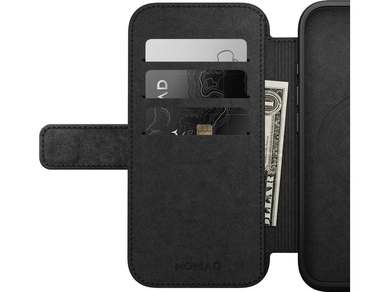 Nomad Book Cover Modern Leather iPhone 16 Schwarz Modernes Leder Folio für das Apple iPhone 16