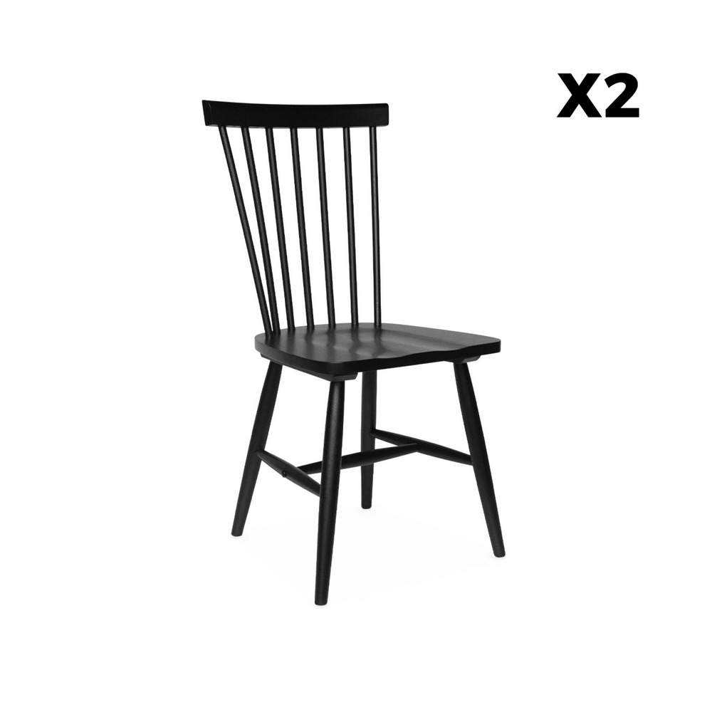 Lot de 2 chaises noires à barreaux en bois d'hévéa. Romie. L 50.8 x p 44.2 x h 90cm
