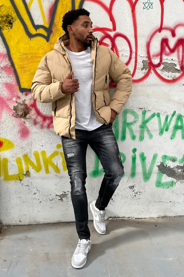 Doudoune matelassée à capuche beige foncé