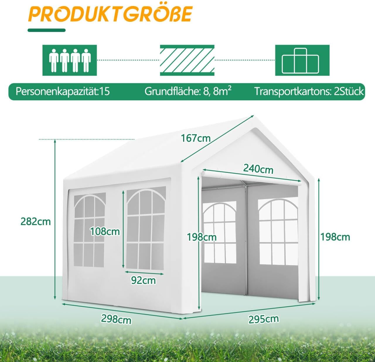 Pavillon 3x3 Meter Premium Winterfest Partyzelt mit Seitenwände, Wasserdicht Stabil Gartenpavillon Gartenzelt, UV Schutz Outdoor Festzelt Carport, Weiß
