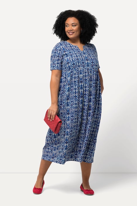 Jerseykleid, grafischer Druck, Tunika-Ausschnitt, Halbarm
