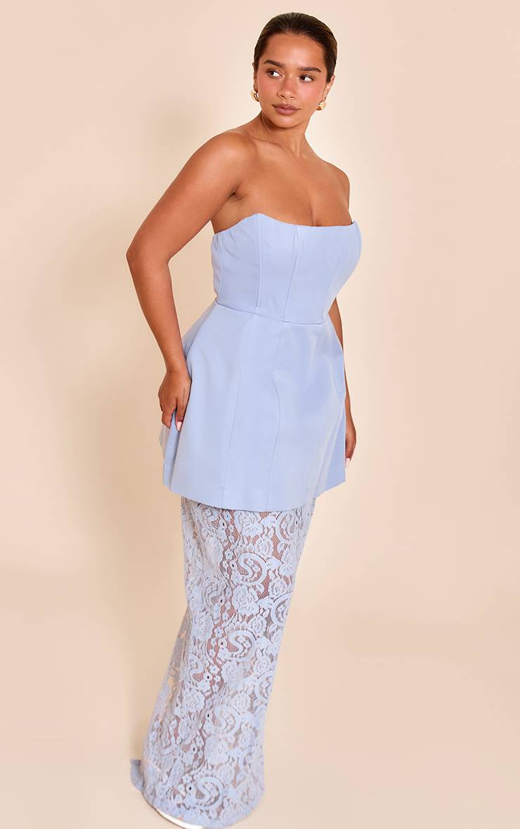 Bleu Poudré Robe Maxi Shape Structurée Ligne A À Ourlet En Dentelle